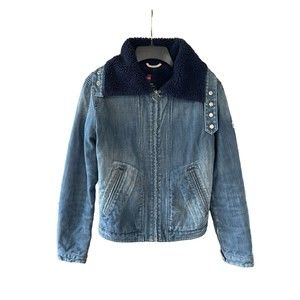 Vintage Diesel Sherpa Jacket Stonewash Denim Biker Bomber Women’s M